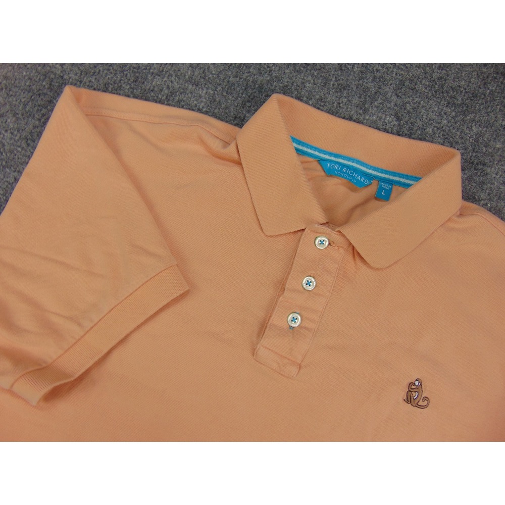 Tori Richard Polo Shirt Mens Large Orange Solid Monkey Logo Coastal‎ Tropical